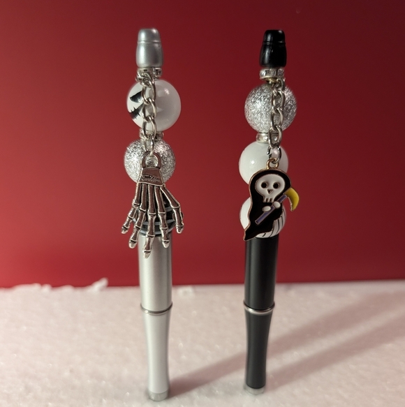 Halloween Jack Themed 2 Pens - Black and Silver with charms ** - Picture 3 of 3